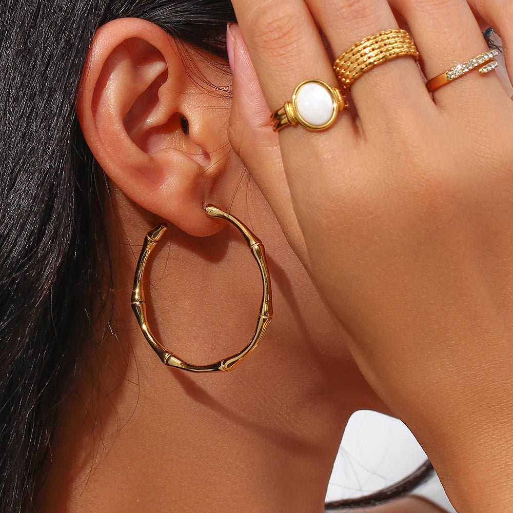 Bamboo Hoop Earrings - Zafinne Jewelry