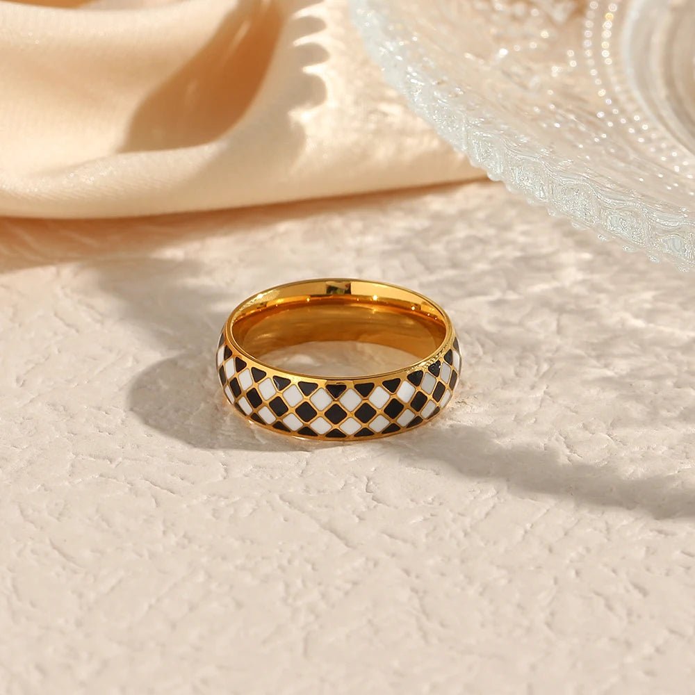 Black White Enamel Ring - Zafinne Jewelry