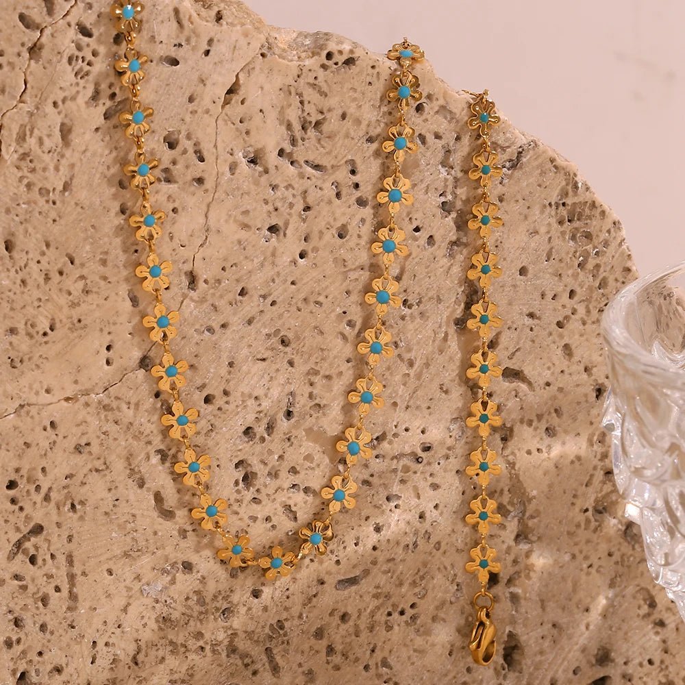 Blue Flower Chain Bracelet - Zafinne Jewelry