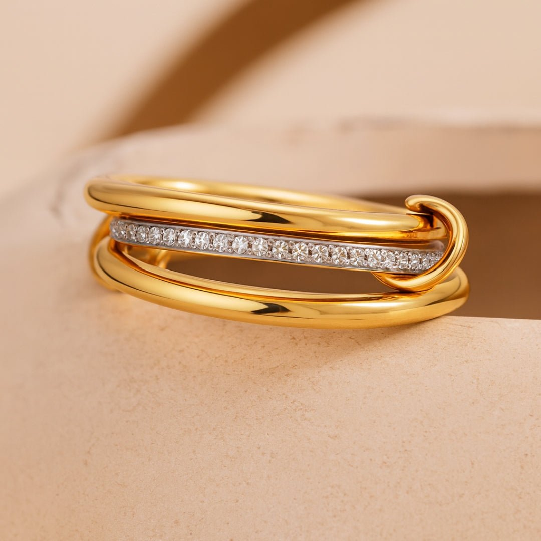 Camille Two - Tone Triple Band Pavé Ring - Zafinne Jewelry
