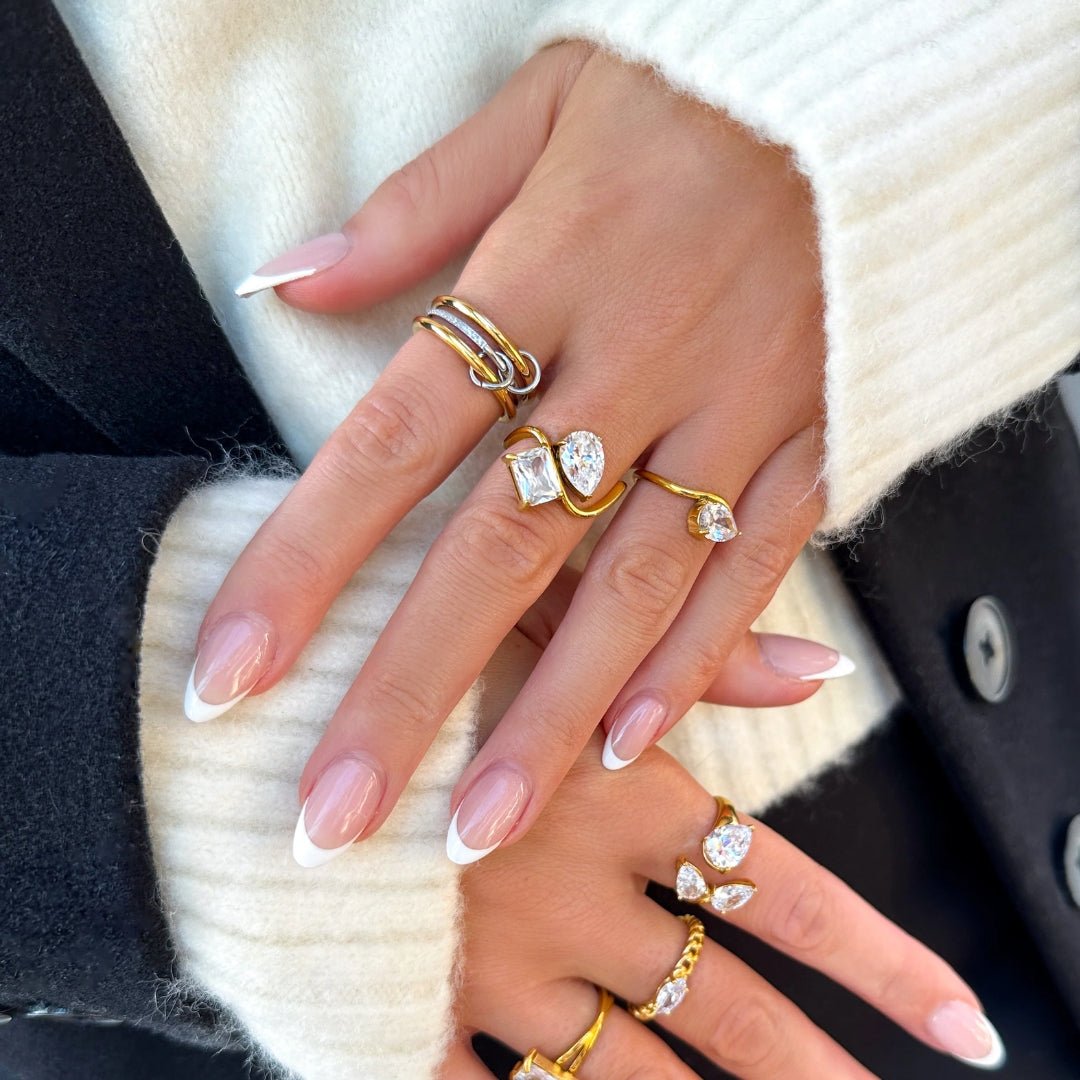 Camille Two - Tone Triple Band Pavé Ring - Zafinne Jewelry