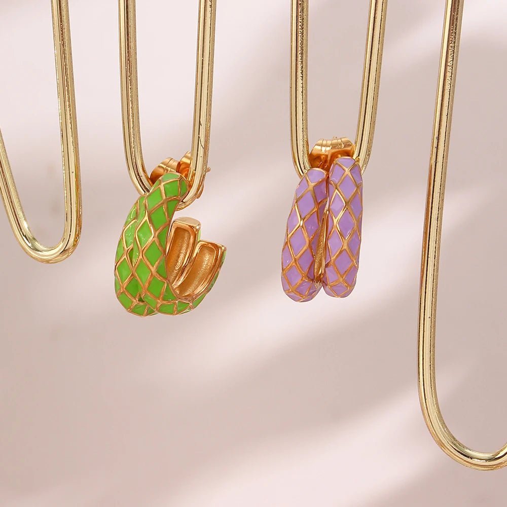 Colorful Enamel Shaped Hoop Earrings - Zafinne Jewelry