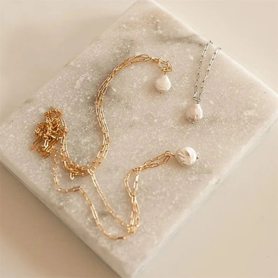 Freshwater Pearl Pendant Chain Necklace - Zafinne Jewelry