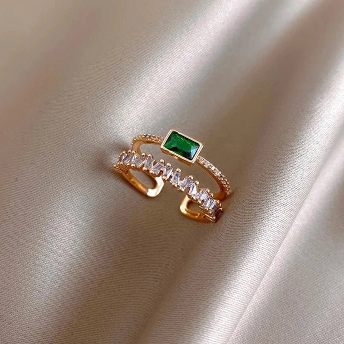 Green Crystal Double Adjustable Ring - Zafinne Jewelry