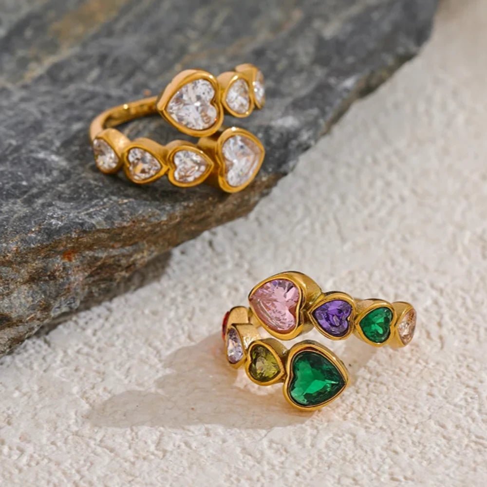 Heart Stones Adjustable Ring - Zafinne Jewelry