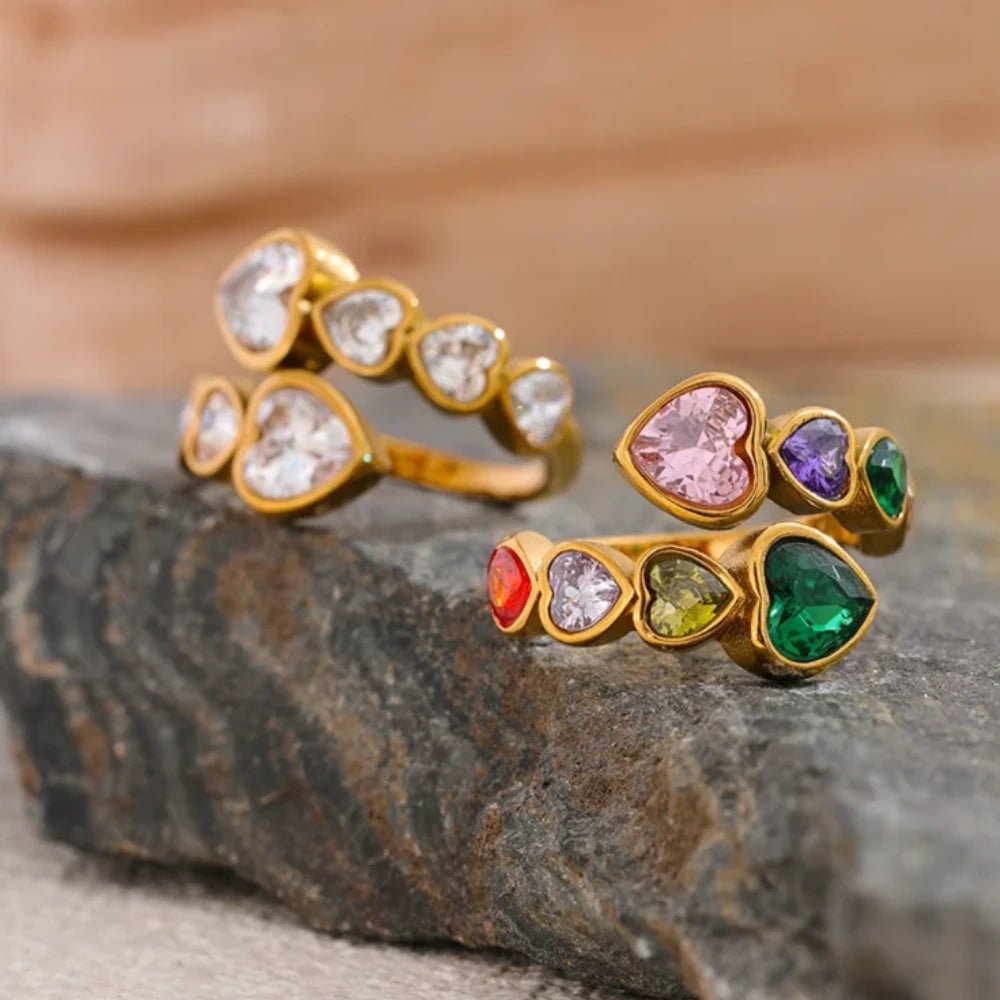 Heart Stones Adjustable Ring - Zafinne Jewelry
