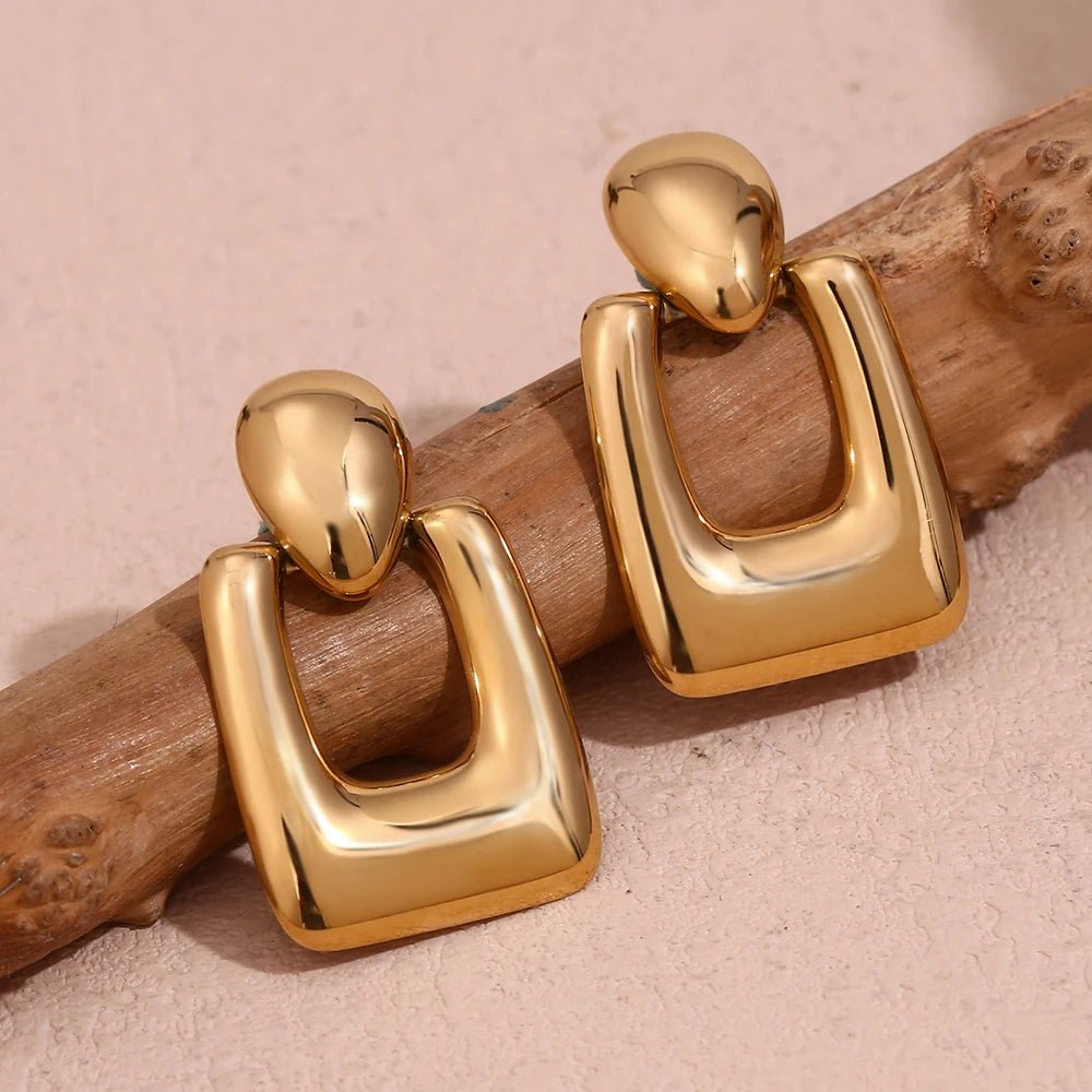Hollow Rectangular Drop Earrings - Zafinne Jewelry