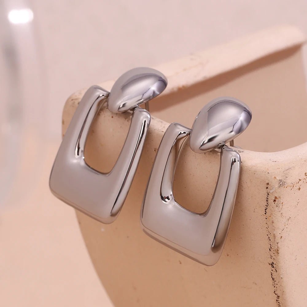 Hollow Rectangular Drop Earrings - Zafinne Jewelry