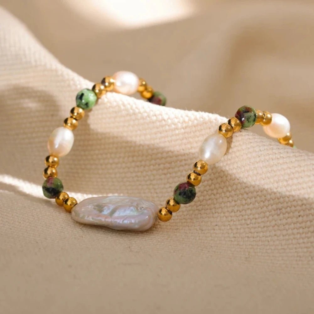 Natural Epidote Stone Freshwater Pearls Bracelet - Zafinne Jewelry
