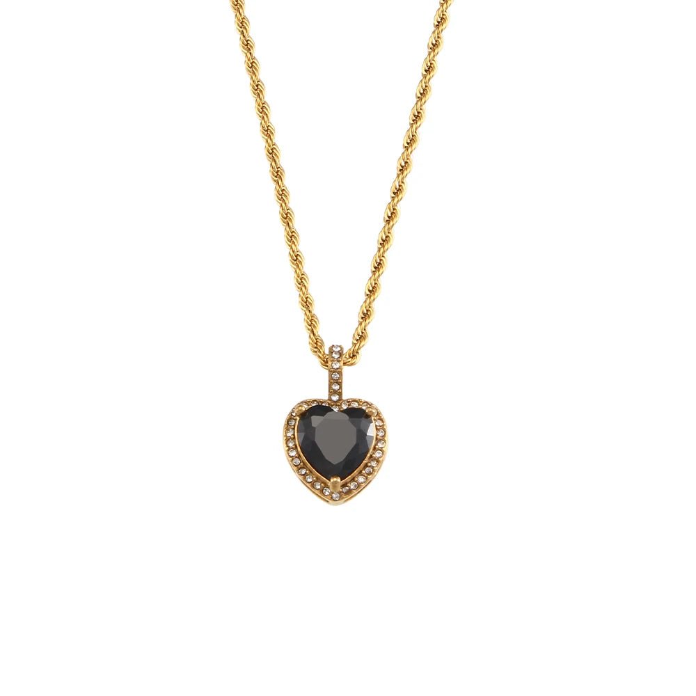 Rope Chain Heart Stone Pendant Necklace - Zafinne Jewelry