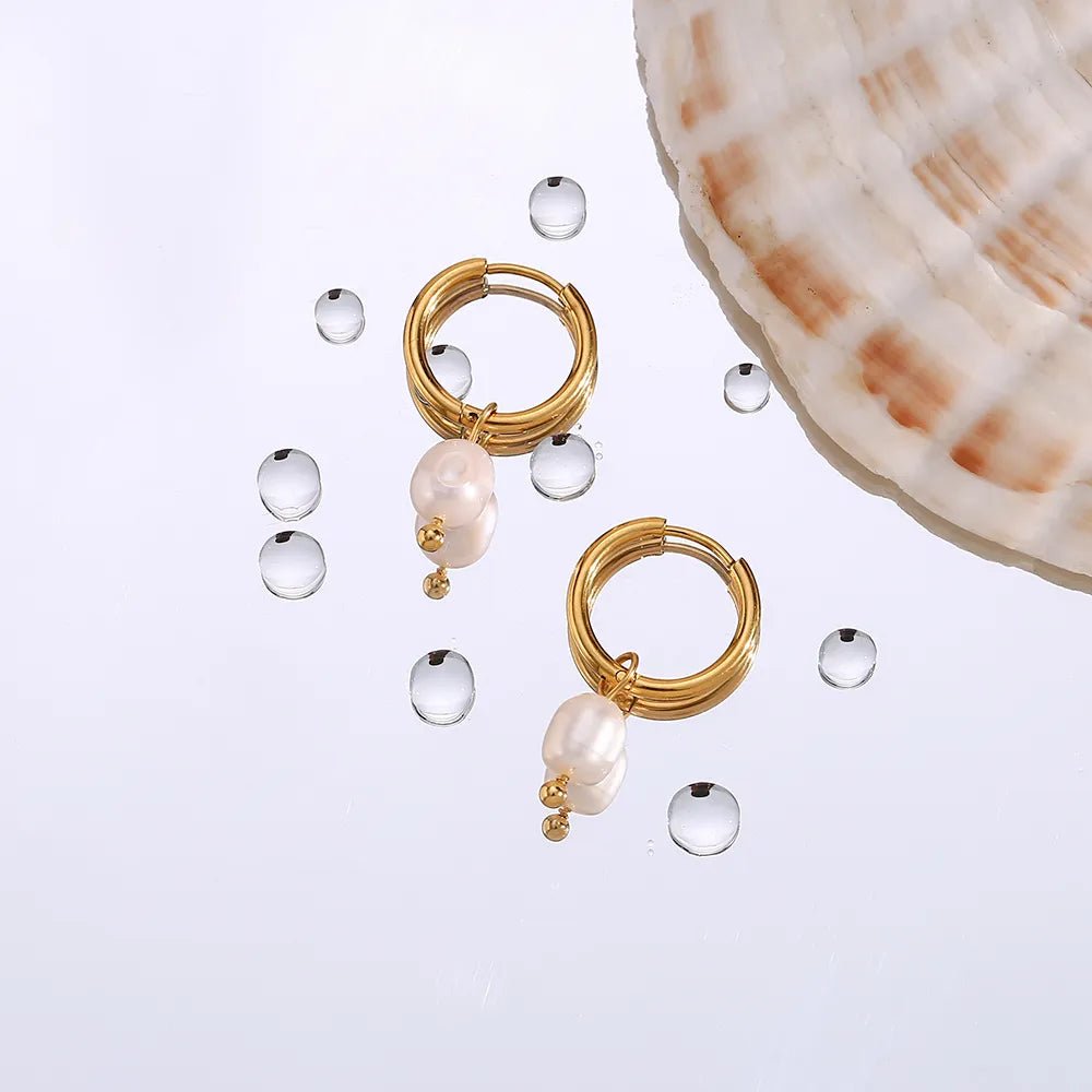 Round Hoop Freshwater Pearl Earrings - Zafinne Jewelry