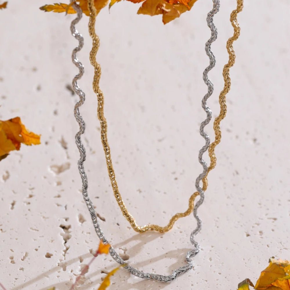 Sierra Textured Wave Chain Necklace - Zafinne Jewelry