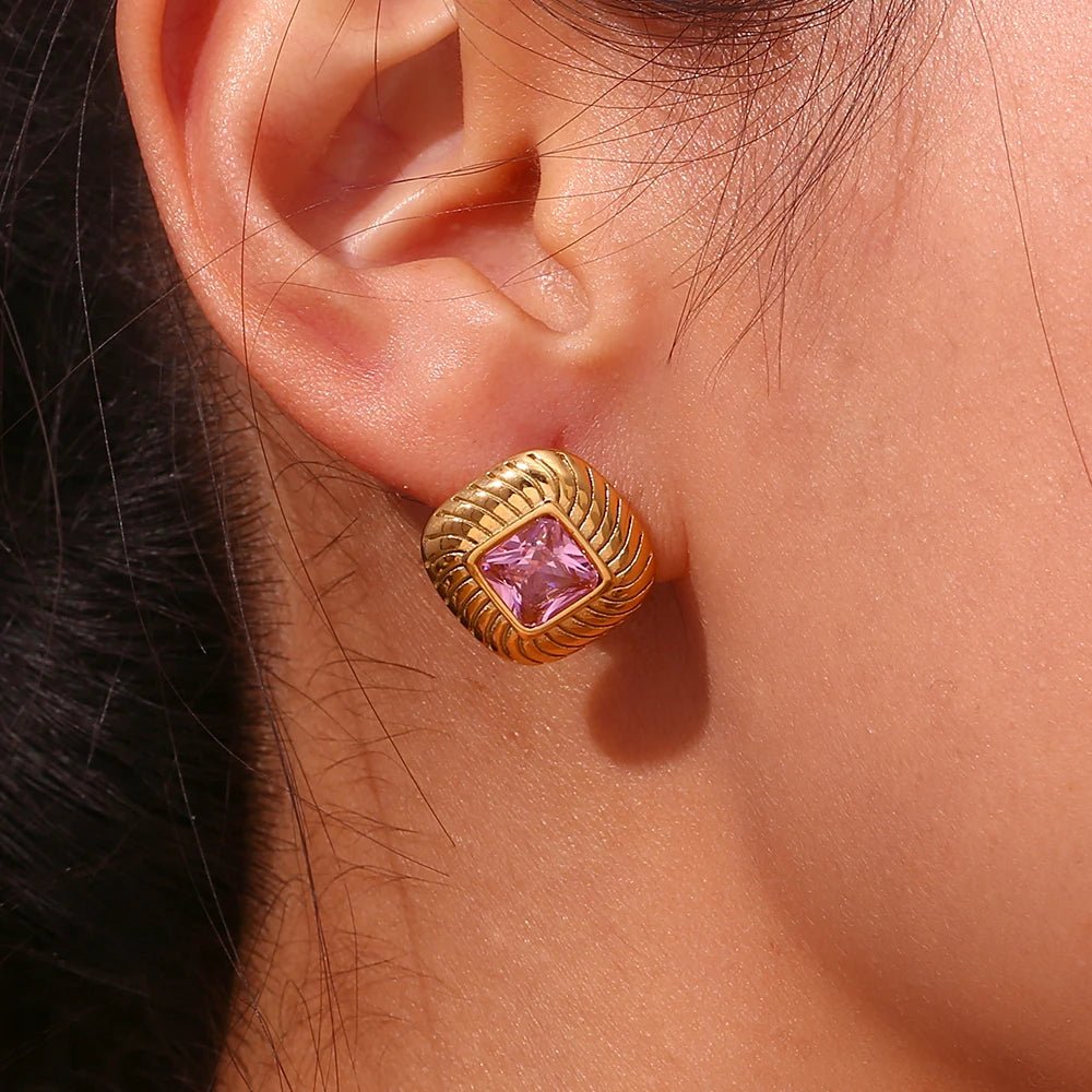 Square Texture Zircon Stone Earrings - Zafinne Jewelry