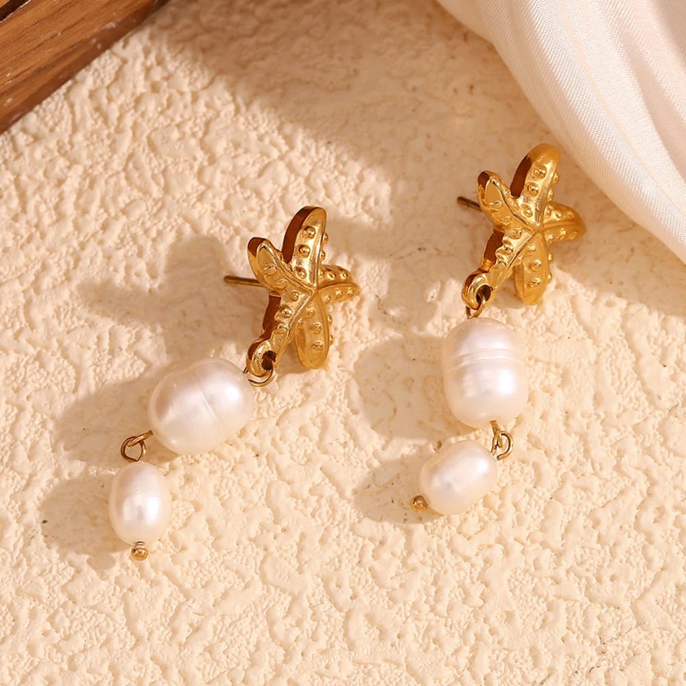 Starfish Pearl Pendant Earrings - Zafinne Jewelry