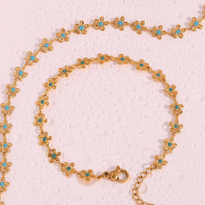 Blue Flower Chain Bracelet - Zafinne Jewelry