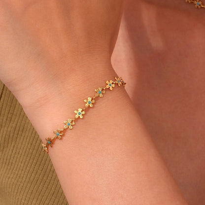Blue Flower Chain Bracelet - Zafinne Jewelry
