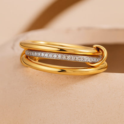 Camille Two - Tone Triple Band Pavé Ring - Zafinne Jewelry