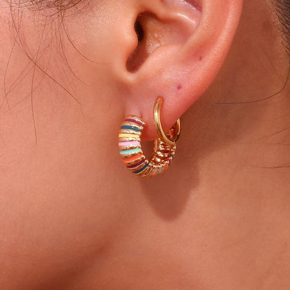 Colorful Enamel Textured Hoop Earrings - Zafinne Jewelry