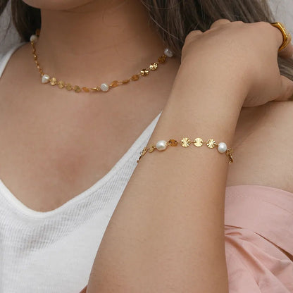 Freshwater Pearl Flower Sequins Necklace - Zafinne Jewelry