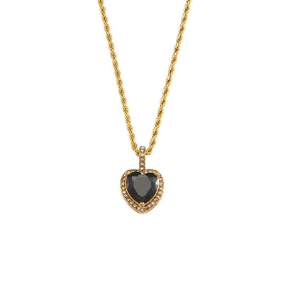 Rope Chain Heart Stone Pendant Necklace - Zafinne Jewelry