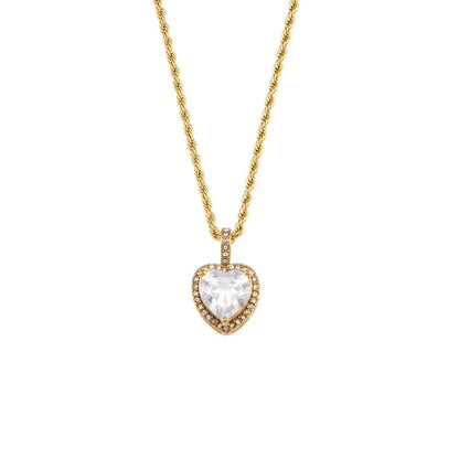Rope Chain Heart Stone Pendant Necklace - Zafinne Jewelry