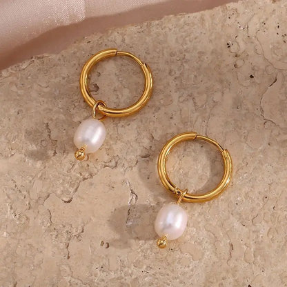 Round Hoop Freshwater Pearl Earrings - Zafinne Jewelry